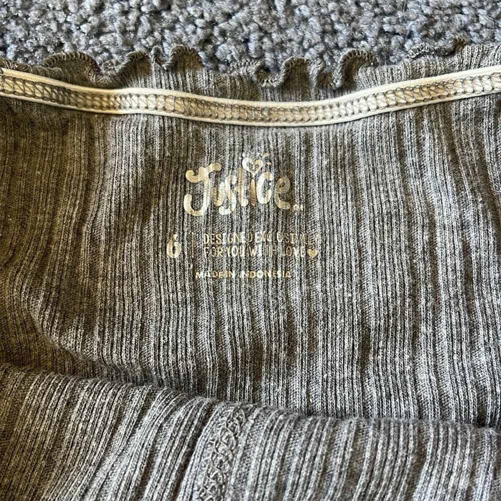Justice Chic Gray Faux Button-Up Ribbed Top - Picture 3 of 3